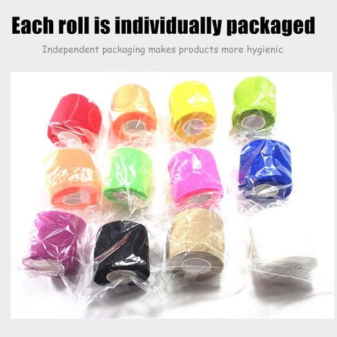 (12-Pack) 1" x 5 Yards | Self Adhesive Bandage Wrap, Kuvvfe Athletic Elastic Cohesive Bandage for Sports Injury,Strain,Knee & Wrist,Ankle Sprains & Swelling First Aid in Saudi Arabia