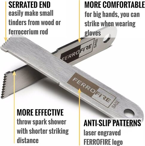 FERROFIRE FS124CK Heavy Duty Large Ferro Rod Fire Starter with 4 inch Long x 1/2 inch Thick Magnesium Flint and Steel Ferrocerium Rod Carbon Steel Striker 550 Paracord Lanyard Handle for Camping BBQ in Kuwait