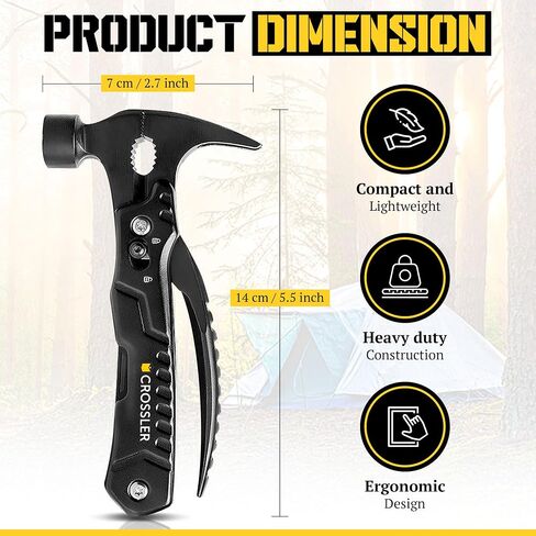 CROSSLER Multi Tool Hammer, 14-in-1 Multi-Functional Hammer, Survival Portable Multitool with Hammer, Camping Accessories Survival Gear, Anniversary Unique Gifts for Him Boyfriend Husband in Saudi Arabia