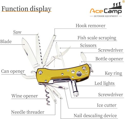 أدوات جيب متعددة الوظائف 14 في 1 من مونكيز مع مصابيح LED وسكاكين ومقص ومسامير مفاتيح ومفكات براغي للأماكن الخارجية والتخييم وصيد الأسماك in Kuwait
