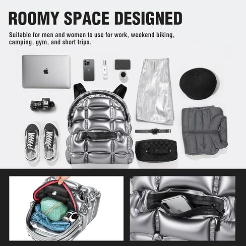 حقيبة ظهر منتفخة للسفر وصالة الألعاب الرياضية من BUTI4WLD، حقيبة ظهر مقاومة للماء بتصميم قابل للنفخ وخفيفة الوزن مع حقيبة ظهر ذات سعة كبيرة للنساء والرجال، فضي in Kuwait