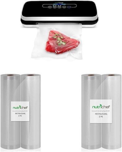 NutriChef Automatic Vacuum Air Sealing System Preservation & NutriChef Vacuum Sealer Bags 11x50 Rolls 2 pack & NutriChef Vacuum Sealer Bags 8x50 Rolls 2 pack for Food Saver in Kuwait