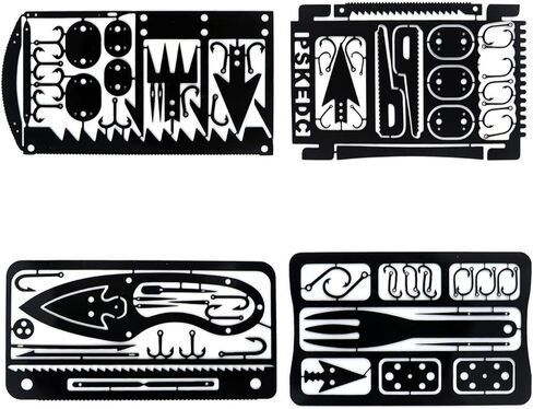 البقاء على قيد الحياة MultiTool بطاقة الحجم، علة خارج حقيبة CampingTool، أفضل Multitool للتخييم والبرية البقاء على قيد الحياة Preppers Gear، الصيد التخييم المشي لمسافات طويلة الصيد طقم الطوارئ 4 حزمة in Kuwait