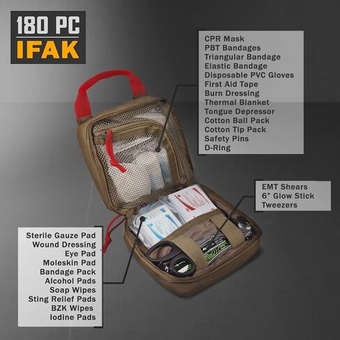 Everlit 180 Pieces Tactical First Aid Kit IFAK Molle EMT Pouch Outdoor Camping Emergency Kits for for Camping Boat Hunting Hiking Home Car Earthquake and Adventures Black in Kuwait
