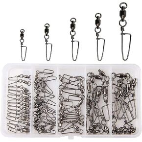 AGOOL Ball Bearing Fishing Swivel with Coastlock Snap Kit - 60pcs Stainless Steel Welded Ring Barrel Swivels Fish Line Connector Saltwater Fishing High Strength 8 to 440Lb Copper with Nickle Coated in Saudi Arabia