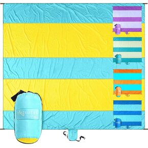 AQUATUS Premium XXL بطانية الشاطئ مقاومة للماء ومقاومة للماء سريعة الجفاف 10 أقدام × 9 أقدام لـ 1-8 أشخاص بالغين مع 4 أوتاد معدنية، 4 جيوب زاوية، مشبك آمن وحزام، وحقيبة مرفقة