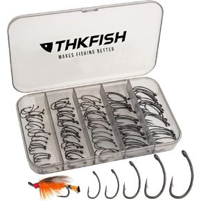 خطافات الذبابة الجافة من THKFISH لربط الذبابة المنحنية وخطافات الذبابة الرطبة 2# ~10# مجموعة متنوعة من 100 خطاف صيد الذبابة in Saudi Arabia