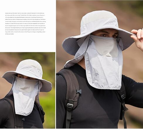 Sun Hat for Men Women, Summer UV Sun Protection Wide Brim Fishing Hat for Men with Face Cover & Neck for Hiking in Kuwait