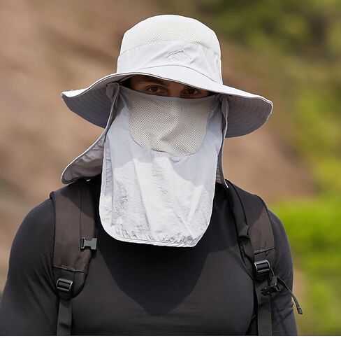Sun Hat for Men Women, Summer UV Sun Protection Wide Brim Fishing Hat for Men with Face Cover & Neck for Hiking in Kuwait