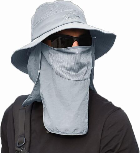 Sun Hat for Men Women, Summer UV Sun Protection Wide Brim Fishing Hat for Men with Face Cover & Neck for Hiking in Kuwait
