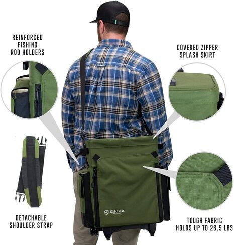 ايلكتون اوتدورز صندوق ادوات دوارة بعجلات - شنطة ظهر دوارة مقاومة للماء لصيد الاسماك و5 صواني معالجة قابلة للازالة و4 حوامل للقضبان وهدايا صيد للرجال in Kuwait