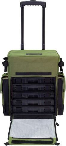 ايلكتون اوتدورز صندوق ادوات دوارة بعجلات - شنطة ظهر دوارة مقاومة للماء لصيد الاسماك و5 صواني معالجة قابلة للازالة و4 حوامل للقضبان وهدايا صيد للرجال in Kuwait