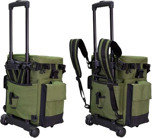 ايلكتون اوتدورز صندوق ادوات دوارة بعجلات - شنطة ظهر دوارة مقاومة للماء لصيد الاسماك و5 صواني معالجة قابلة للازالة و4 حوامل للقضبان وهدايا صيد للرجال in Kuwait
