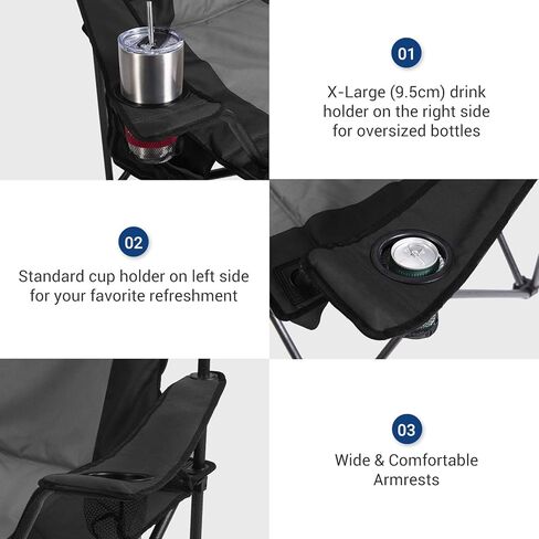 AsterOutdoor Camping Folding Chair Padded Quad Arm Chair with Large Cup Holders, Side Organizer & Back Pocket for Outdoor, Camp, Indoor, Patio, Fishing, Supports 350lbs in Kuwait