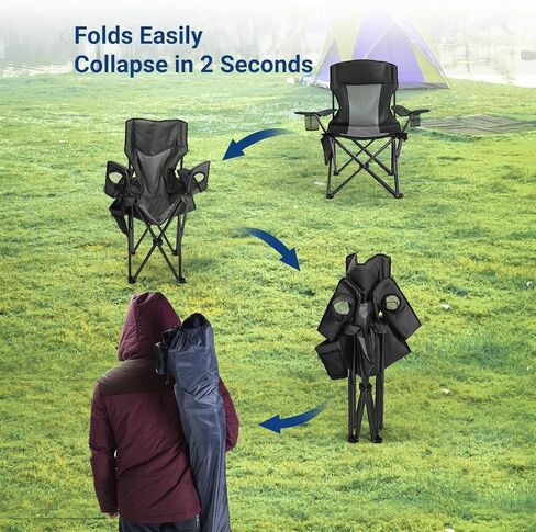 AsterOutdoor Camping Folding Chair Padded Quad Arm Chair with Large Cup Holders, Side Organizer & Back Pocket for Outdoor, Camp, Indoor, Patio, Fishing, Supports 350lbs in Kuwait