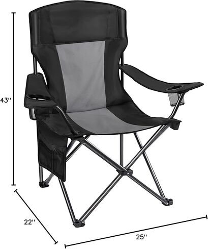 AsterOutdoor Camping Folding Chair Padded Quad Arm Chair with Large Cup Holders, Side Organizer & Back Pocket for Outdoor, Camp, Indoor, Patio, Fishing, Supports 350lbs in Kuwait