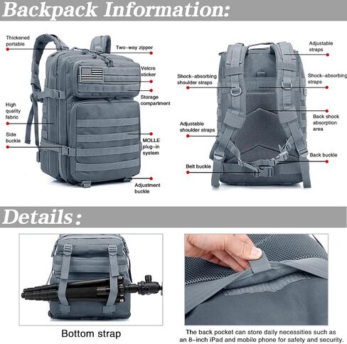 45L Military Tactical Backpacks For Men Women Molle Bag 3 Day Assault Pack Hiking Rucksack with USA Flag Patch (Army Green) in Saudi Arabia