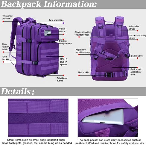 45L Military Tactical Backpacks For Men Women Molle Bag 3 Day Assault Pack Hiking Rucksack with USA Flag Patch (Army Green) in Saudi Arabia