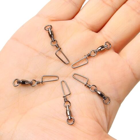 AGOOL Ball Bearing Fishing Swivel with Coastlock Snap Kit - 60pcs Stainless Steel Welded Ring Barrel Swivels Fish Line Connector Saltwater Fishing High Strength 8 to 440Lb Copper with Nickle Coated in Saudi Arabia