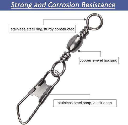 JSHANMEI 150PCS Fishing Swivels Barrel Swivels with Safty Snaps Fishing Connector Snap Swivels Solid Rings Fishing Tackle Accessories in Saudi Arabia