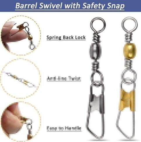 JSHANMEI 150PCS Fishing Swivels Barrel Swivels with Safty Snaps Fishing Connector Snap Swivels Solid Rings Fishing Tackle Accessories in Saudi Arabia