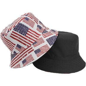 Women Youth American US Flag Bucket Hat Reversible Stars Stripes USA Flags Patriotic Sun Hats Anti-UV Portable Beach Cap