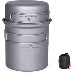 iBasingo Backpacking Cookset Titanium Camping Pots Set Ultralight Outdoor Picnic Pots Pans with Folding Handle Druable Portable Cooking Mess Kit Compact Picnic Dishes Bowls Cups (Multiple Sizes) in Saudi Arabia