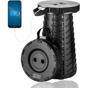 Portable Telescopic Stool with 4400mAh Mobile Charger, Built-in Phone Charger for iPhone Android 3nd Gen Foldable Stool for Indoor/Outdoor/Gardening Max Load 400lbs(Red)