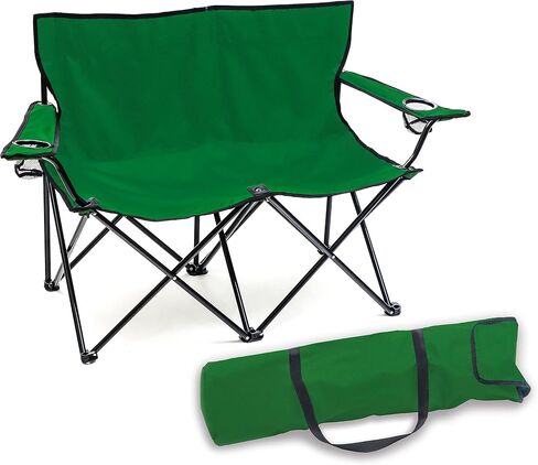 Trademark Innovations Loveseat Style Double Camp Chair, 40" L x 22" W x 31.5" H, Polyester, Army Green in Saudi Arabia