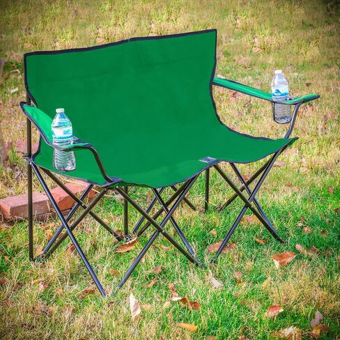 Trademark Innovations Loveseat Style Double Camp Chair, 40" L x 22" W x 31.5" H, Polyester, Army Green in Saudi Arabia