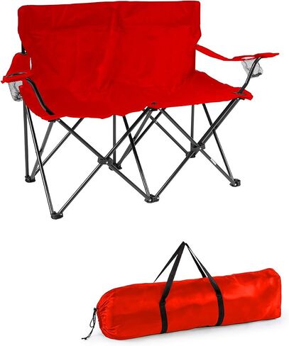 Trademark Innovations Loveseat Style Double Camp Chair, 40" L x 22" W x 31.5" H, Polyester, Army Green in Saudi Arabia