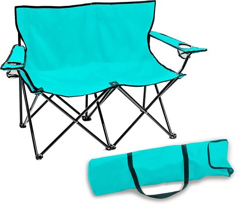 Trademark Innovations Loveseat Style Double Camp Chair, 40" L x 22" W x 31.5" H, Polyester, Army Green in Saudi Arabia