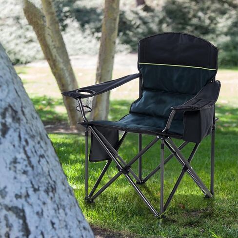 Oversized Portable Camping Folding Chair, Heavy Duty Foldable Outdoor Chair, Camp Chair with Cup Holder and Cooler Bag for Caamping, Travel, Support 450 LBS,2 Pack, Black… in Saudi Arabia