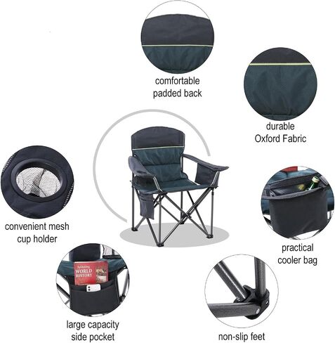 Oversized Portable Camping Folding Chair, Heavy Duty Foldable Outdoor Chair, Camp Chair with Cup Holder and Cooler Bag for Caamping, Travel, Support 450 LBS,2 Pack, Black… in Saudi Arabia