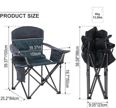 Oversized Portable Camping Folding Chair, Heavy Duty Foldable Outdoor Chair, Camp Chair with Cup Holder and Cooler Bag for Caamping, Travel, Support 450 LBS,2 Pack, Black… in Saudi Arabia