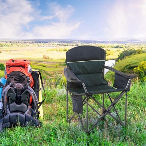 Oversized Portable Camping Folding Chair, Heavy Duty Foldable Outdoor Chair, Camp Chair with Cup Holder and Cooler Bag for Caamping, Travel, Support 450 LBS,2 Pack, Black… in Saudi Arabia
