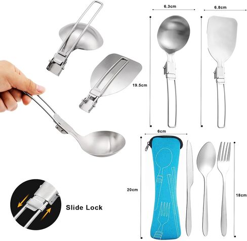 Camping Cookware Mess Kit,304 Stainless Steel Camping Cooking Set,Camping Pot and Pan Set with Blows Cups Plates Forks Knives Spoons for Hiking, Picnic, and Adventure Travel for 2-4 People in Kuwait