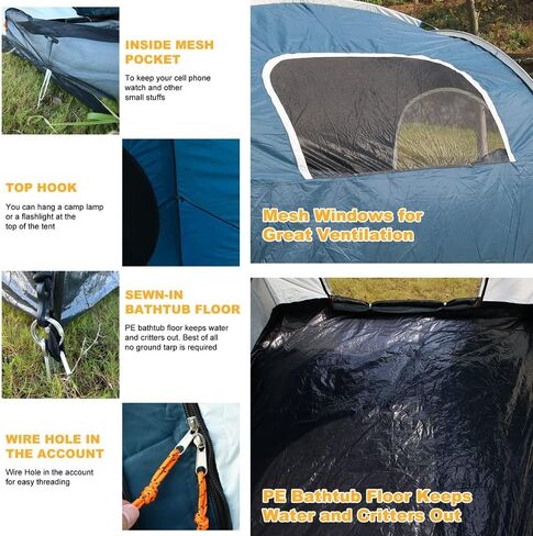 SUV Tent Attachment for Camping -Up to 6-8 Person Sleeping Capacity, Car Tent Includes Rainfly and Storage Bag,Universal Fit, 8' W x 8' L x 7.2' H,Suitable Camping Traveling Family Outdoor Activities in Kuwait