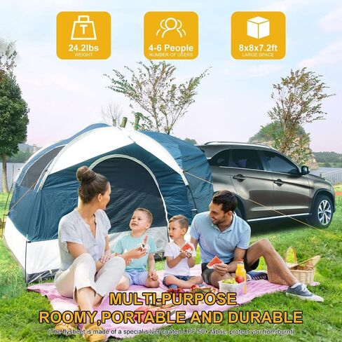 SUV Tent Attachment for Camping -Up to 6-8 Person Sleeping Capacity, Car Tent Includes Rainfly and Storage Bag,Universal Fit, 8' W x 8' L x 7.2' H,Suitable Camping Traveling Family Outdoor Activities in Kuwait