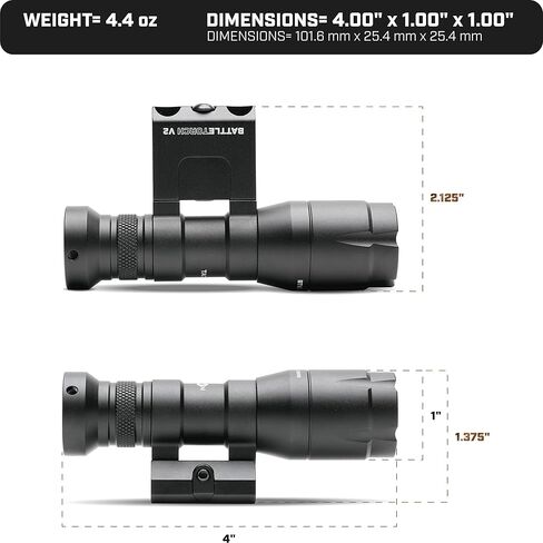 تاكتيكون باتل تورش V2 | مصباح يدوي مصغر مثبت على بندقية| شركة مملوكة للمحاربين القدامى | مضمنة وإزاحة جبل Picatinny | ضوء بندقية تكتيكية صغيرة in Kuwait