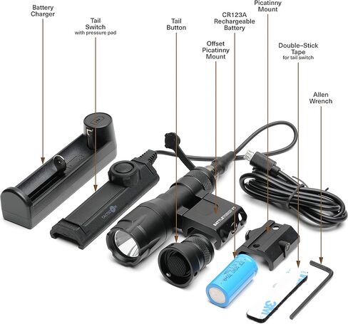 تاكتيكون باتل تورش V2 | مصباح يدوي مصغر مثبت على بندقية| شركة مملوكة للمحاربين القدامى | مضمنة وإزاحة جبل Picatinny | ضوء بندقية تكتيكية صغيرة in Kuwait