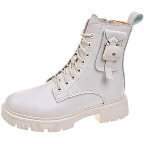 KRHINO Womens Boots, Women's Short-Sleeved Round Neck Leather Boots, Handmade Platform Shoes, Short-Sleeved Shoes, Autumn and Winter Shoes. (Color : Beige, Size : 7.5 UK) in Kuwait