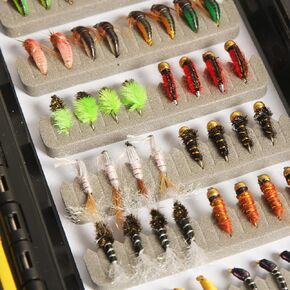 Fly Fishing Flies with Waterproof Fly Box Kit for Bass Trout Salmon 32Pcs/48Pcs/88Pcs/100Pcs Premium Hand-Tied Dry Flies, Nymphs, Scud Streamers Lures Starter Kit with Hooks in Kuwait