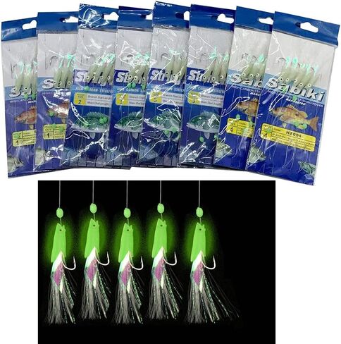 NA 8 Packs/40 Hooks Size 1#/2#/3#/4# Luminous Sabiki Rigs Fishing Flasher Lures Bait Rigs Fish Skin Glow Fishing Lure Fishing Beads High Carbon Hooks for Fresh/Saltwater in Saudi Arabia