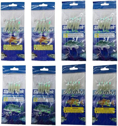 NA 8 Packs/40 Hooks Size 1#/2#/3#/4# Luminous Sabiki Rigs Fishing Flasher Lures Bait Rigs Fish Skin Glow Fishing Lure Fishing Beads High Carbon Hooks for Fresh/Saltwater in Saudi Arabia