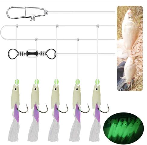 NA 8 Packs/40 Hooks Size 1#/2#/3#/4# Luminous Sabiki Rigs Fishing Flasher Lures Bait Rigs Fish Skin Glow Fishing Lure Fishing Beads High Carbon Hooks for Fresh/Saltwater in Saudi Arabia