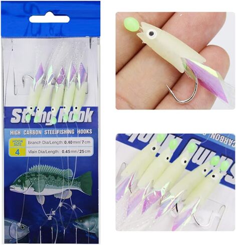 NA 8 Packs/40 Hooks Size 1#/2#/3#/4# Luminous Sabiki Rigs Fishing Flasher Lures Bait Rigs Fish Skin Glow Fishing Lure Fishing Beads High Carbon Hooks for Fresh/Saltwater in Saudi Arabia