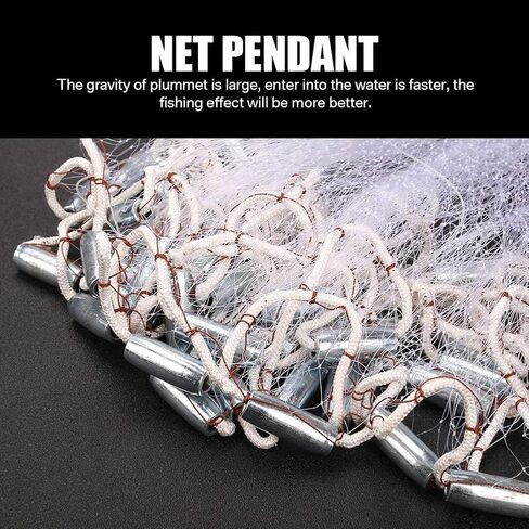 Yeahmart American Saltwater Fishing Cast Net for Bait Trap Fish 3ft/4ft/5ft/6ft/7ft/8ft/9ft/10ft Radius Casting Nets with Heavy Duty Real Zinc Sinker Weights, 3/8inch Mesh Size in Kuwait