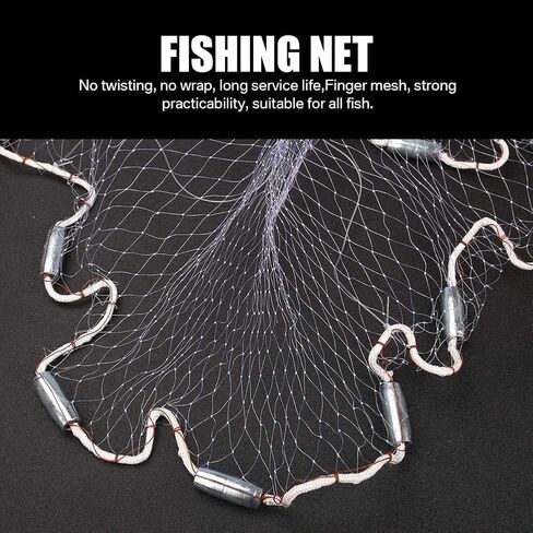 Yeahmart American Saltwater Fishing Cast Net for Bait Trap Fish 3ft/4ft/5ft/6ft/7ft/8ft/9ft/10ft Radius Casting Nets with Heavy Duty Real Zinc Sinker Weights, 3/8inch Mesh Size in Kuwait