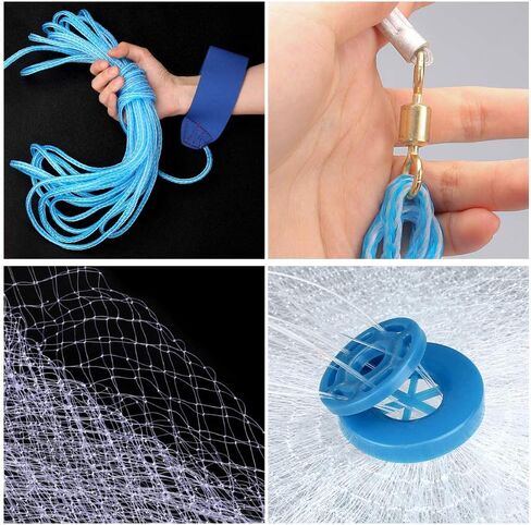 Yeahmart American Saltwater Fishing Cast Net for Bait Trap Fish 3ft/4ft/5ft/6ft/7ft/8ft/9ft/10ft Radius Casting Nets with Heavy Duty Real Zinc Sinker Weights, 3/8inch Mesh Size in Kuwait